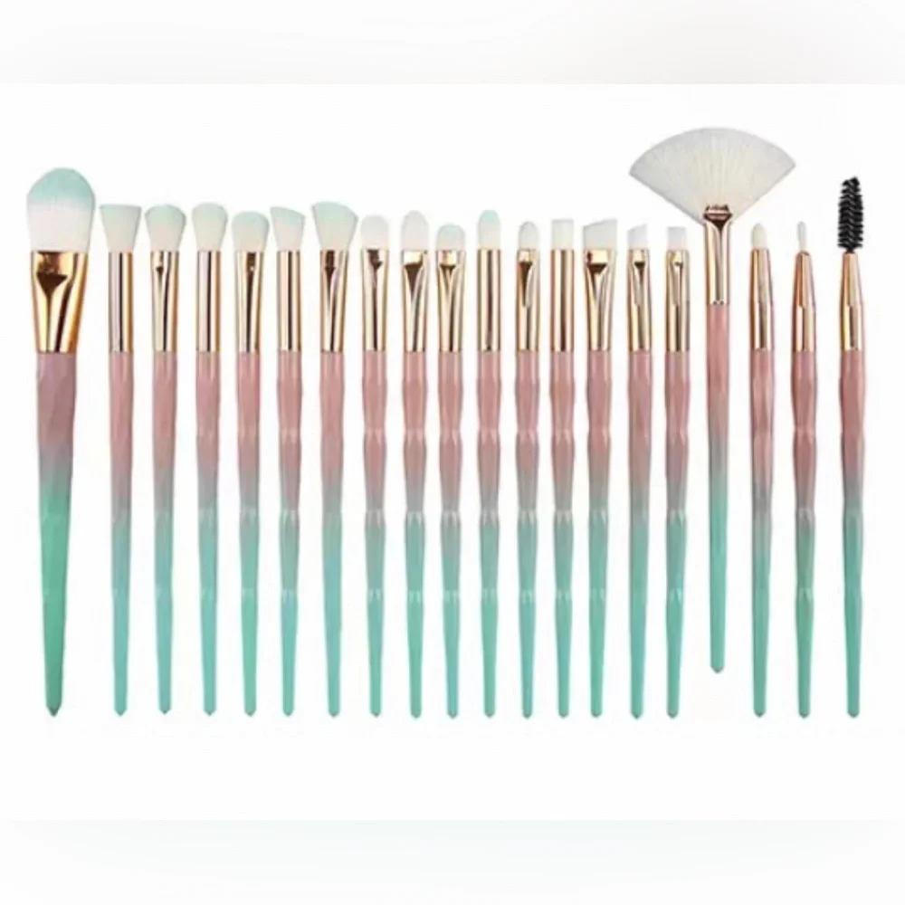 20pc Metallic Ombré Geometric Makeup Brush Set High Quality
